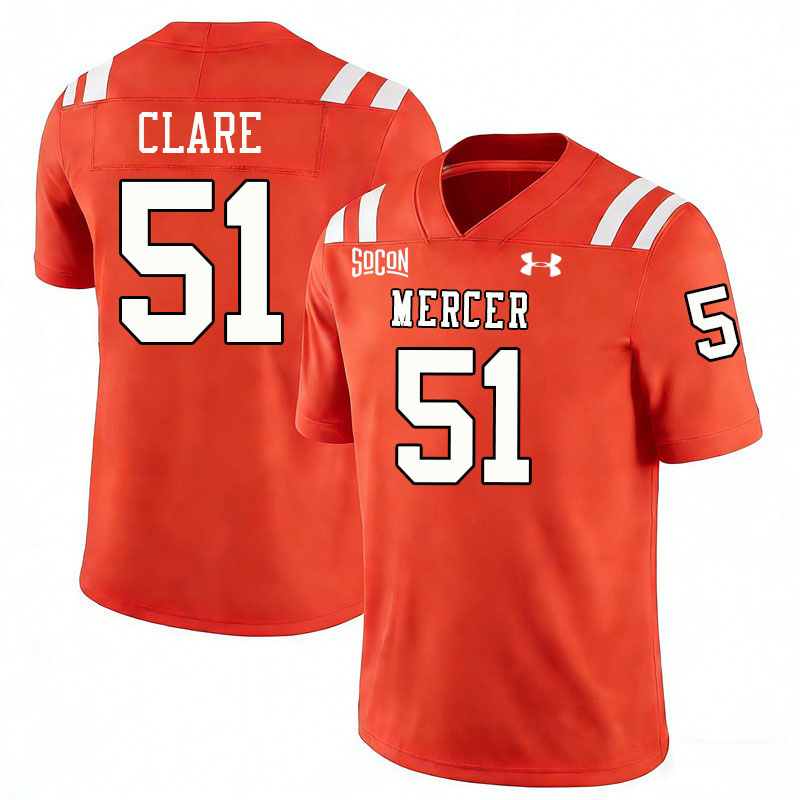 Mercer Bears #51 Drew Clare College Football Jerseys,Uniforms Stitched-Orange
